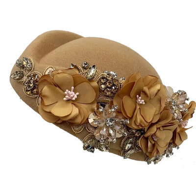 Vintage Felt Turban Hat For Women Church Derby Fascinator With Flower Ladies Soft Beret Caps For party Airline Stewardess Hat
