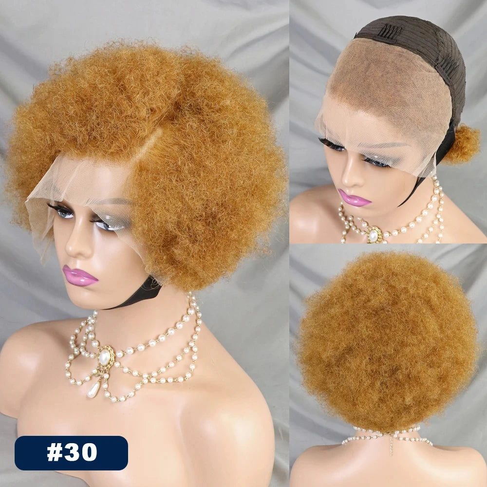 MALAIKA Kinky Curly Short Lace Front Wig Afro Bob Human Hair Natural Hairline 13X4 Lace Frontal Glueless Human Hair Wigs