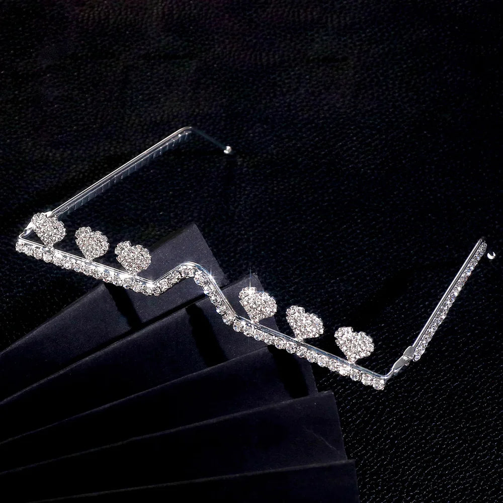 Fashion Design Rhinestone Heart Glasses Frame No Lens Decoration Rave Accessories Crystal Face Jewelry Eye Wear for Women Gift