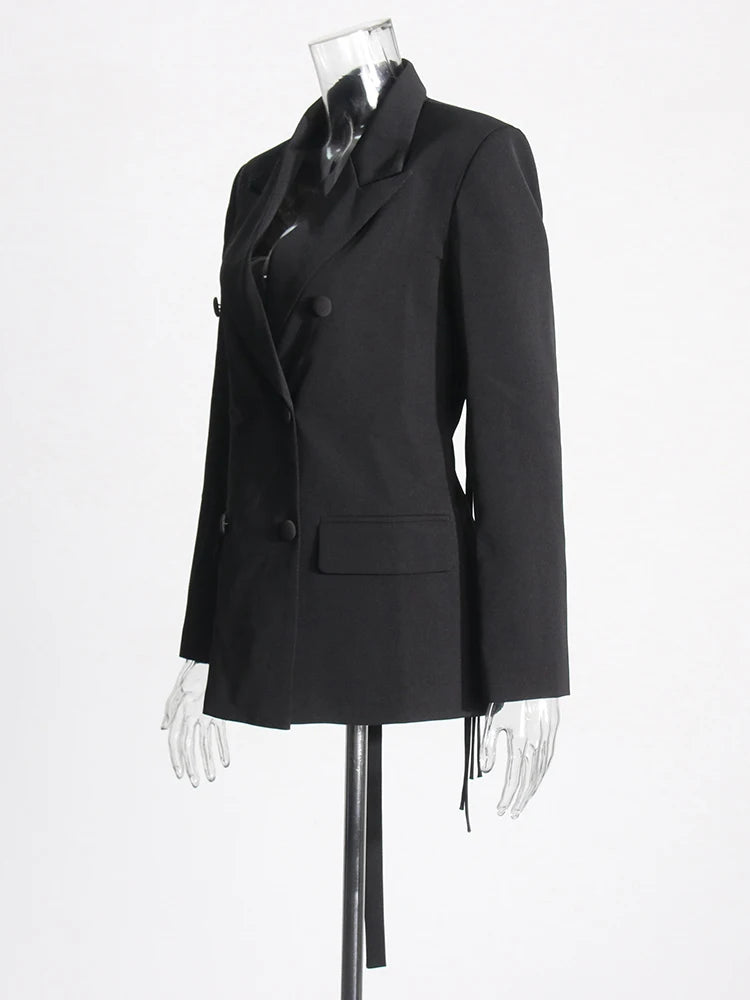 TWOTWINSTYLE Patchwork Diamonds Backless Blazer For Women Notched Collar Long Sleeve Spliced Button Chic Blazers Female Style