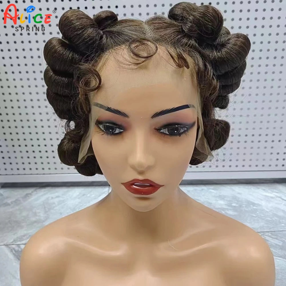 Natural Color 6Inch Transparent Full Lace Braided Wigs Short Cute Handmade Bantu Synthetic Braided Lace Wigs Knotless Braids Wig