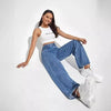 Fashion retro blue jeans women y2k High street baggy straight pants High waisted all-in-one slim pants