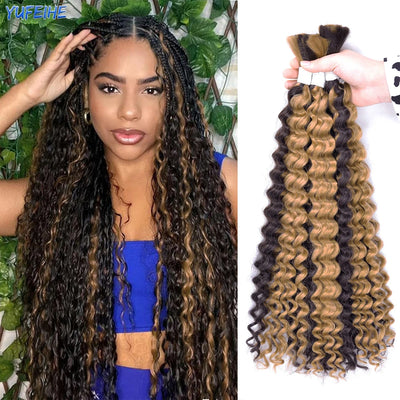 Synthetic Curly Deep Wave Bulk hair For Braiding 20inch No Weft Deep Wave For Braiding Micro Faux Braiding Hair for Boho Braids