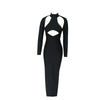 Women's Autumn Stretch Bandage Hollow Out Long Sleeve Slim Maxi Black Backless  Bodycon  Fashion Clubs Celebrity Party Dresses
