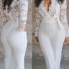 New In Jumpsuit Women White Overalls Party Lace Rompers Bodysuit One Piece Long Sleeve V-neck Long Pants Y2k Elegant Spring Work