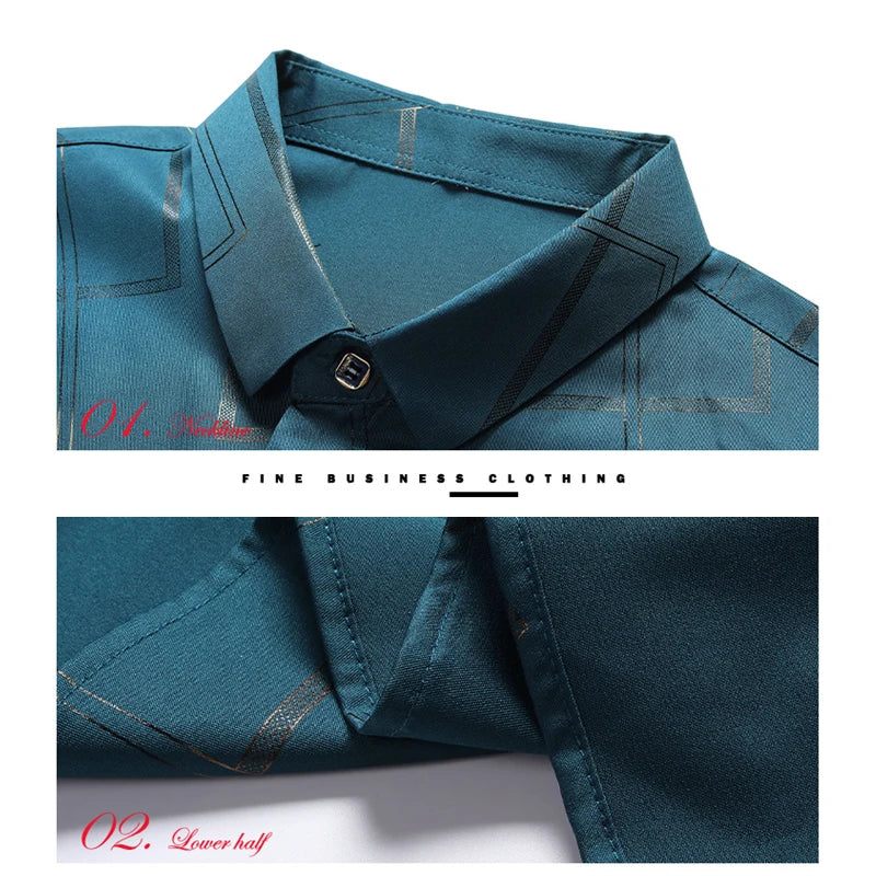 Men's Casual and Fashionable Long Sleeved Printed Shirt, Non Ironing and Wrinkle Resistant Business Top
