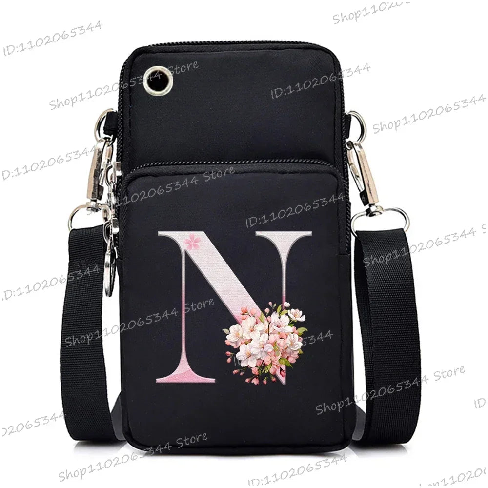 Women‘s Messenger Bag Small Handbag Crossbody Shoulder Wallet for Phone Sakura 26 Alphabet Print Coin Purse Ladies Card Holder