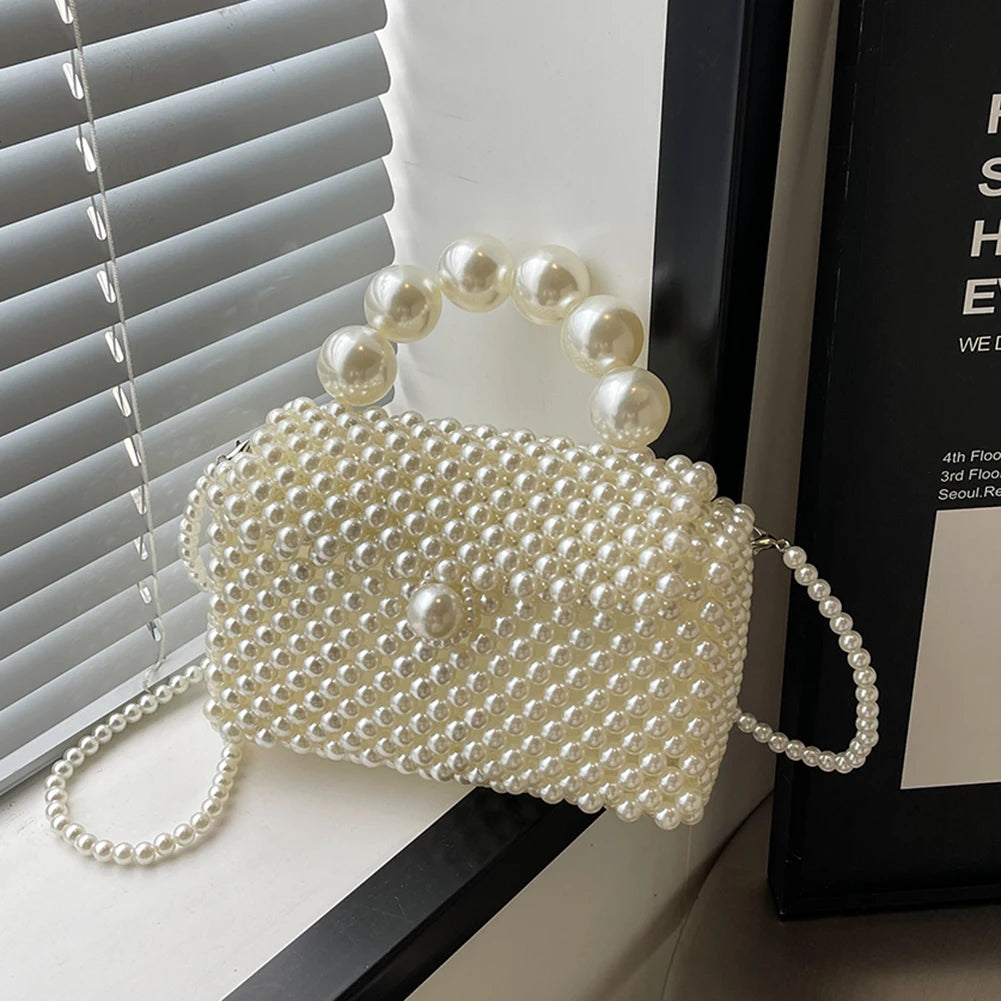 2024 Newest Handmade Pearl Knitting Evening Handbag Luxury Women's Snall Crossbody Bag High-end Hand-Woven Elegant Clutch Purses