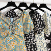 Women Mini Dresses Summer Fashion Female Vestidos Print Floral Chiffon Dresses Shirring Pleated Short Puffy Sleeve Casual Dress