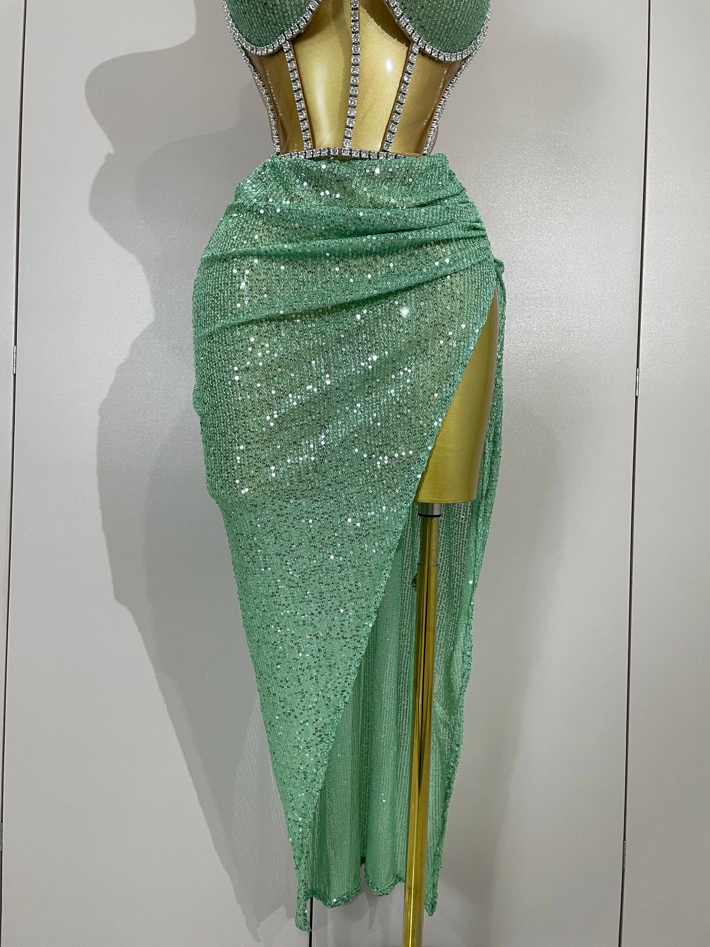 Sparkly Sequins Diamond Birthday Party Two Piece Set Evening Dress 2025 Women Sexy Singer Dancer NightClub Bar Performan Costume