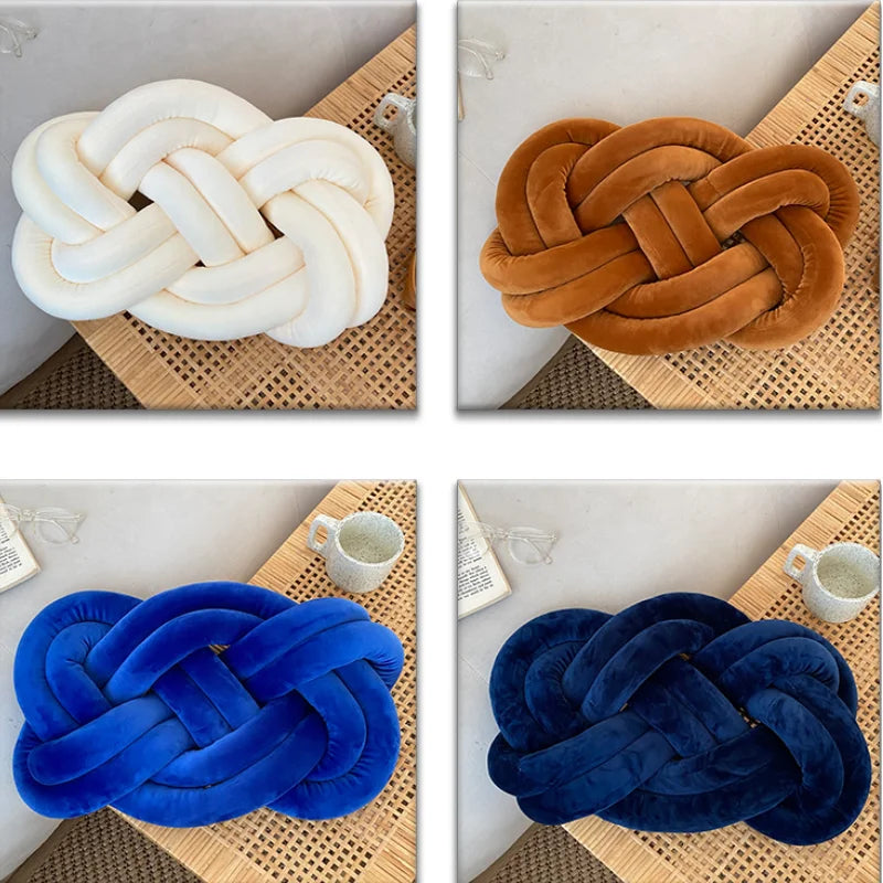 Inyahome Handmade Knot Throw Pillows for Couch Soft Decorative Knotted Comfort Pillow Cushion for Home Sofa Bedroom Decor Blue