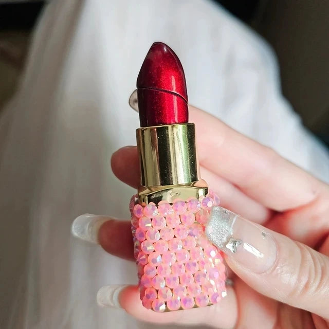 Luxury Diamond Lipstick Inflatable Lighter Mini Butane Pink Water Diamond Portable Lighter High End Women's Smoking Gift