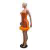 Bodycon Women Backless Lace Up Halter See Through Sequins Mesh Patchwork Sexy Party Dress Feather Hem Fashion Night Club Dress