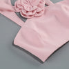 New sexy pink neck hanging backless dress, women's temperament short skirt decoration flower party dress set