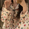 Christmas PJ Set Women Autumn Female Homewear Long Sleeves Button Sleepwear Pajamas Pants Pajama Sets Kawaii Y2K Girls Nightwear