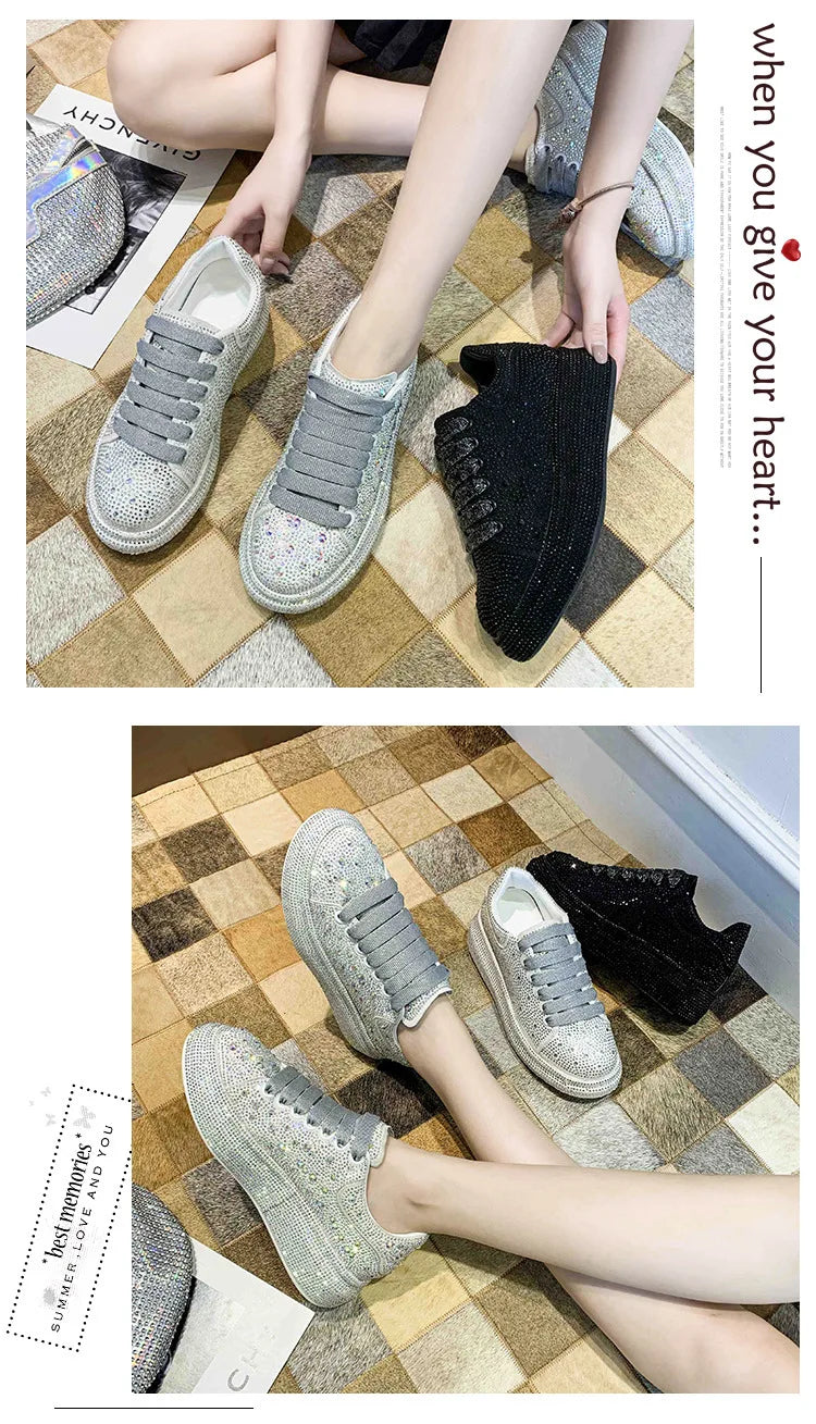Brand Women's Sneakers Luxury Rhinestones Women Causal Shoes Designer Platform Sport Shoes Fashion Comfort Women Shoes Plus Size