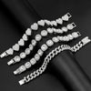 Iced Out Pink Cuban Bracelet for Women Hip Hop Gold Silver Color Crystal Heart Circle Square Bracelet 4Pcs Set Jewelry Gift