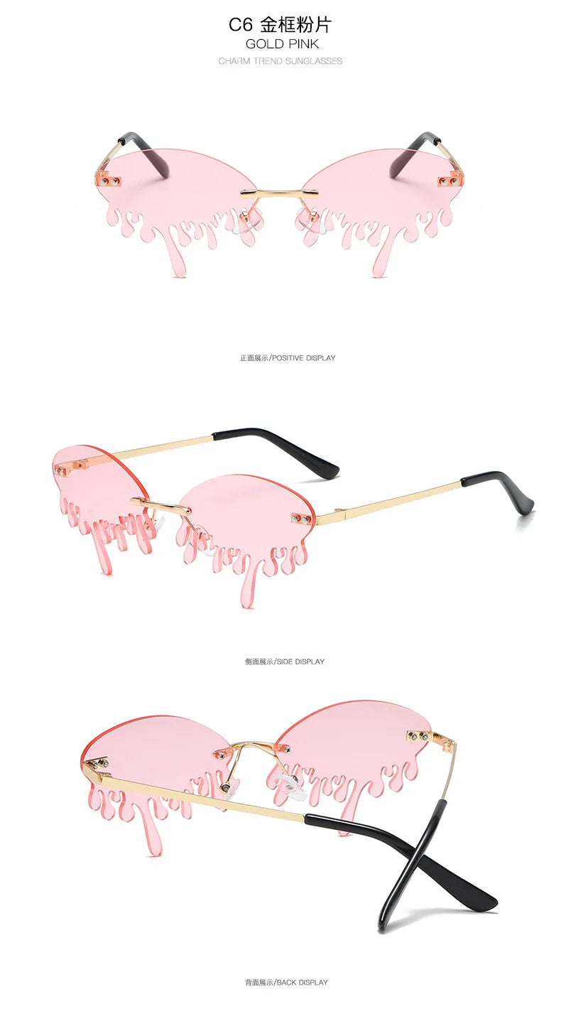 New personalised rimless sunglasses male Europe and the United States prom weird trend of irregular tears sunglasses female