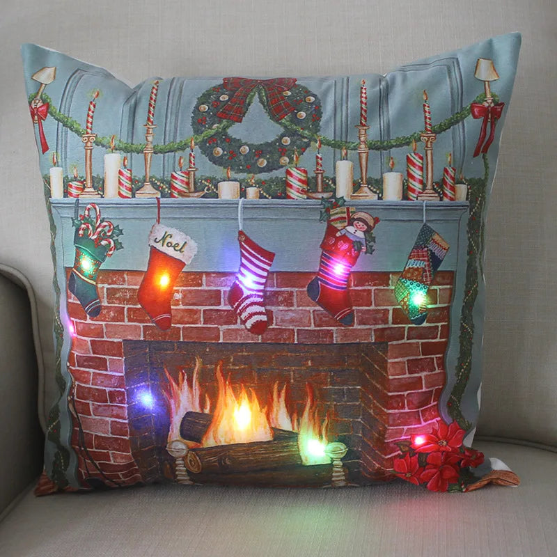45cm Glowing Santa Claus Pillowcase with Led Lights 2023 New Year Decoration for Home Christmas Ornament Decor Led Cushion Cover