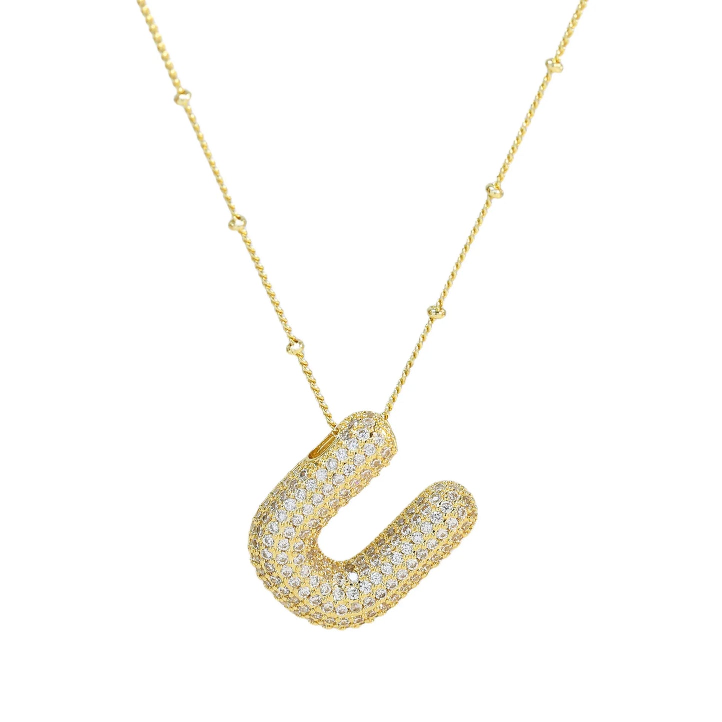 Cubic Zirconia Gold Plated  Bubble Alphabet Letter Necklace Monogram Necklace Balloon Initial Necklace Gifts for Women Girls