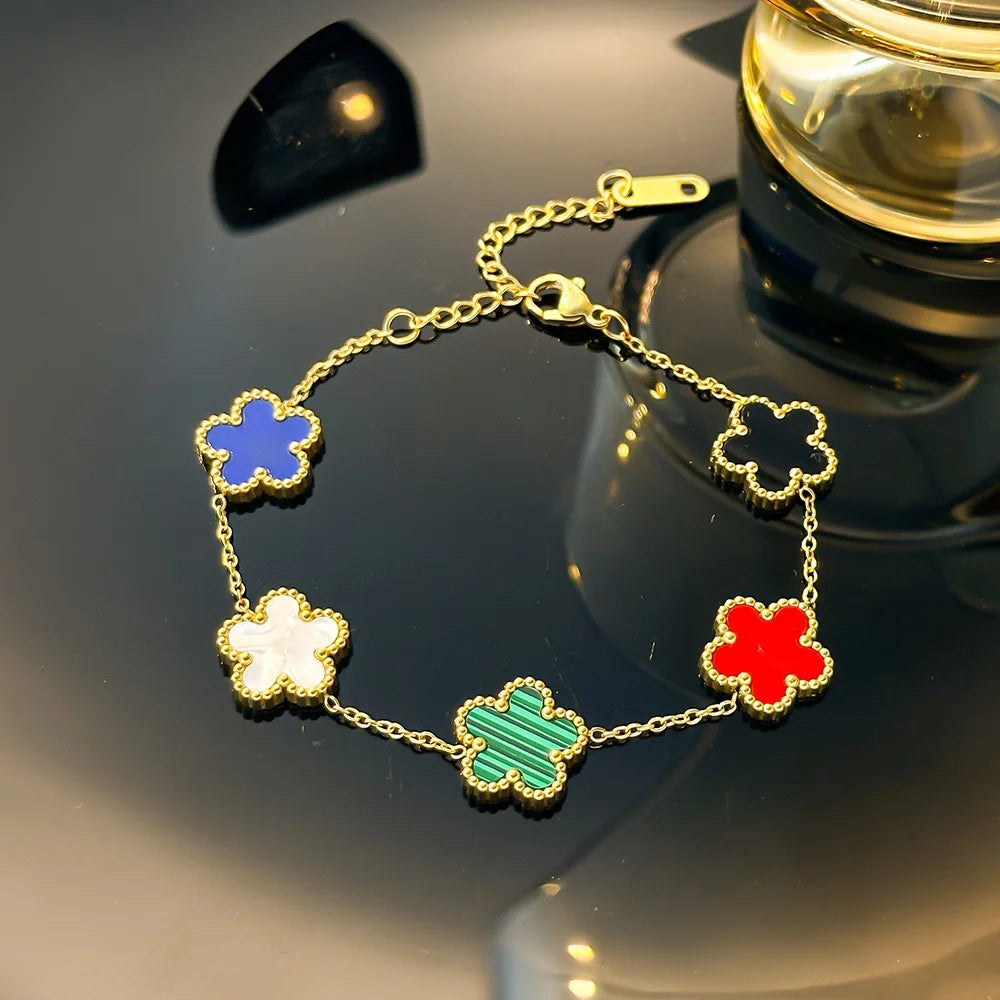 Color jewelry clover stainless steel new plant five-leaf flower bracelet hot jewelry jewelry gifts for women