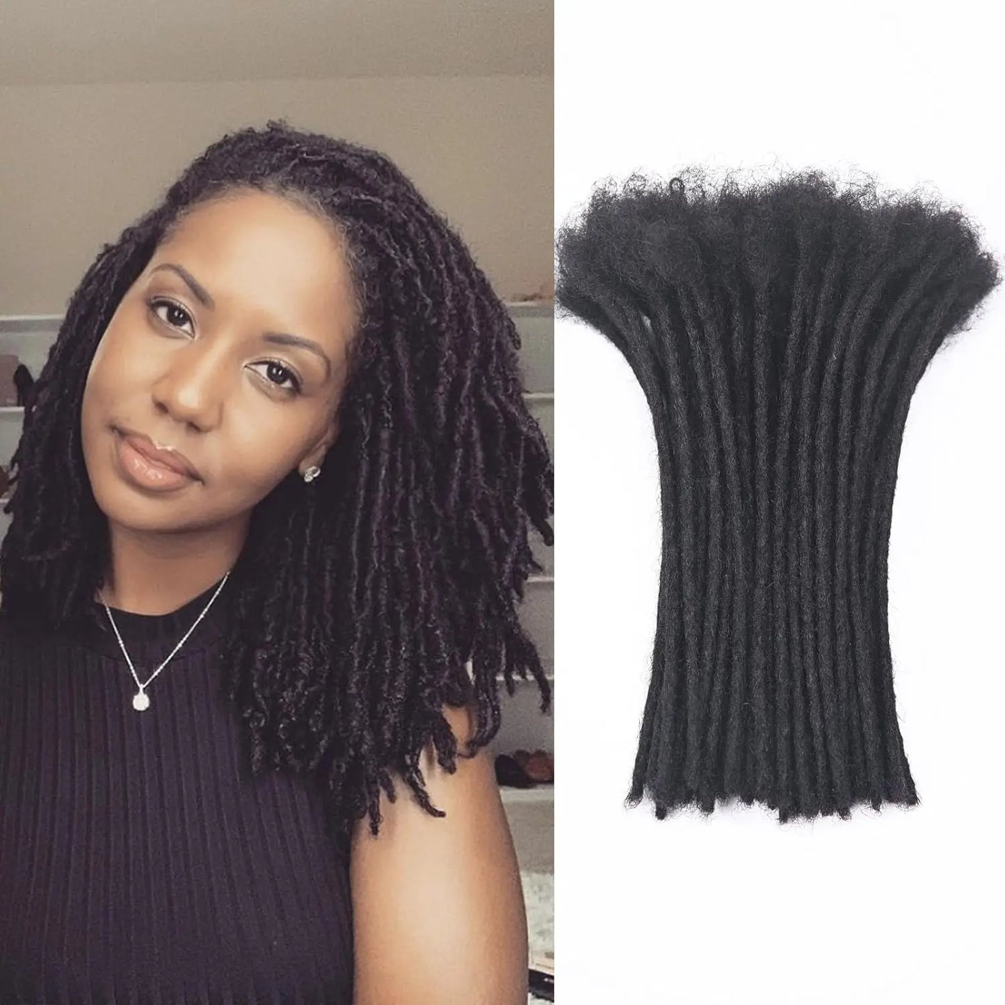 Handmade Permanent Locs Thickness Dreadlock Extensions Soft 100% Human Hair Locs Extensions Natural Black For Women Men Full