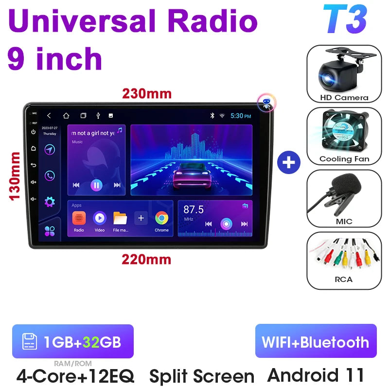 Universal 7 9 10″ 2 din Android 12 Car Radio Multimedia Video Player For Nissan Kia Honda Toyota Volkswagen 4G DSP Carplay Auto