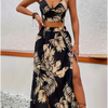 Women Sleeveless Low Cut V-Neck Printed Dress High Slit Sexy Dresses Trendy Half Skirt Women's Set Light Elegant Summer Set