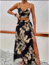 Women Sleeveless Low Cut V-Neck Printed Dress High Slit Sexy Dresses Trendy Half Skirt Women's Set Light Elegant Summer Set