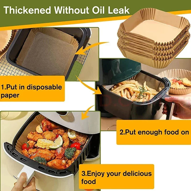 50/100PCS Air Fryer Disposable Paper Square Round Baking Paper Barbecue Plate NonStick Mat Kitchen Oven Oil Absorbing Paper Tool