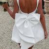 Elegant Pearl Bow Backless Short Dress Women's Sleeveless Party Cute Mini Dresses Black White Pink Chic Birthday Evening Y2K New