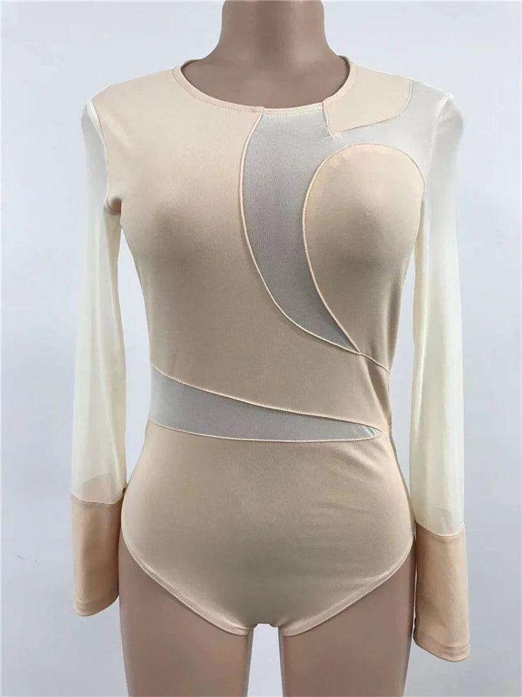 HBLL Sexy Nightclub Outfits Long Sleeve Bodycon Jumpsuits Romper for Women Birthday Outfits Womans Clothing Mesh Bodysuit