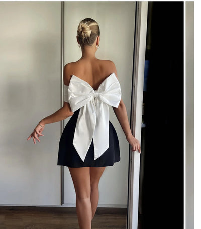 Women Strapless Backless Short Dress Elegant Sexy Off Shoulder Sleeveless Dresses 2025 Ladies Evening Party Birthday Gowns Black