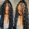 Boho Box Braided Wigs Curly Hair Synthetic Full Lace Front Wigs for Black Women Goddess Locs Braid Wig Bohemian Box Braid Wig