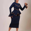 Elegant Women's Office Dress Round Neck Ruffle Edge Long Sleeved Dresses Formal Business Color Blocked Line Workwear New Style