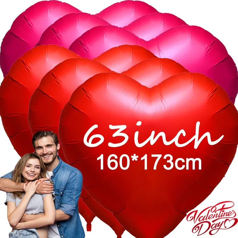 3/1PC 63Inch Extra Large Love Balloons Aluminum Film Red Heart Shaped Balloons Birthday Valentine's Day Wedding Party Decoration