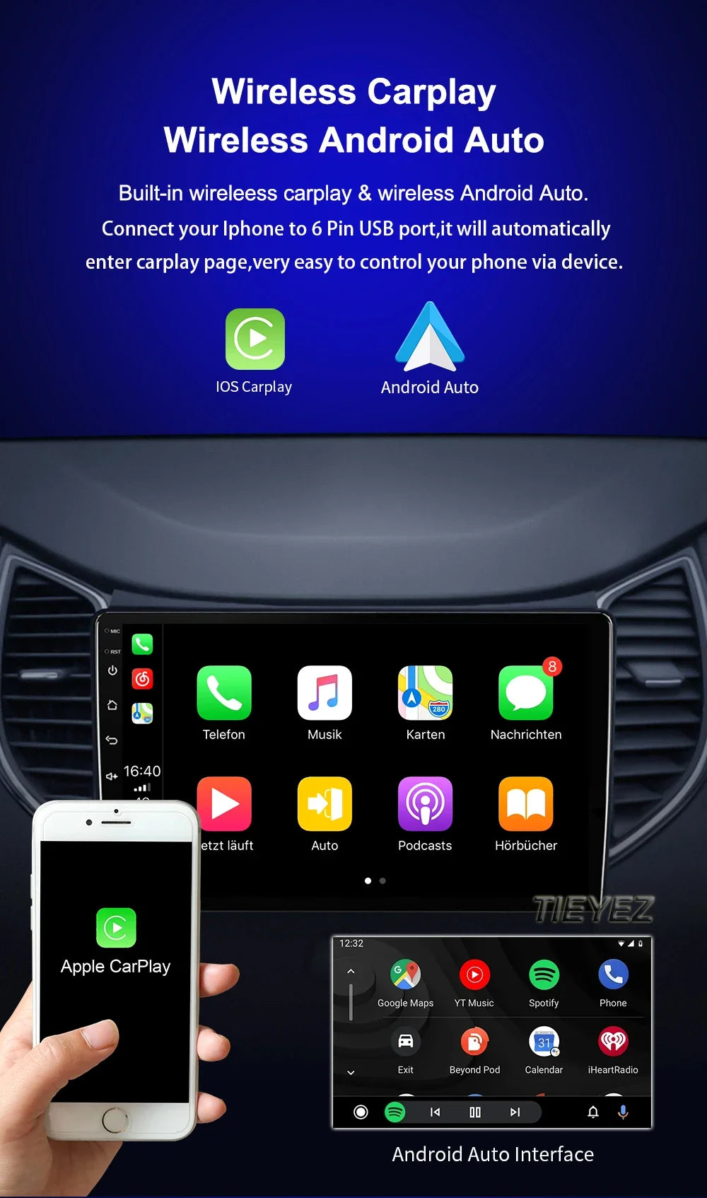 Android 14 Carplay Auto For Mazda CX9 CX-9 TB 2006 2007 2008 2009 2010 2016 Car Radio Multimedia Player Video Stereo WIFI+4G DSP