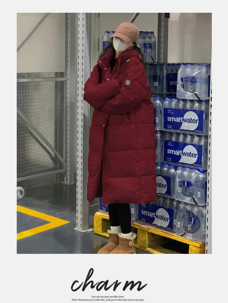 EVNISI Women Zipper Up Pockets Down Coat oversize Loose Coat Turtleneck Thicken Long Coat Women Casual Parkas 2024 Autumn Winter