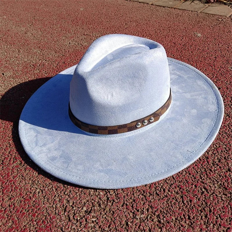 Fedora hat nubuck leather elastic webbing concave top wide brim hat for men and women autumn and winter hat  sombrero hombre