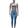 Joskaa Women Velvet 2 Piece Sets Sexy Diamonds Wrap Chest Tank Tops and Pencil Pants Match Winter Party Club Outfits Streetwear