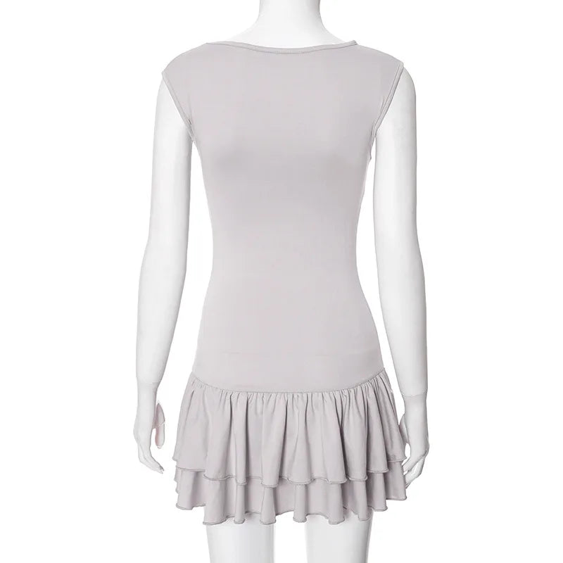 Women's Solid Pleated Short Dress Sleeveless O-neck Fashion Elegant Simple Mini Bodycon Dresses Slim Street Casual Party Holiday