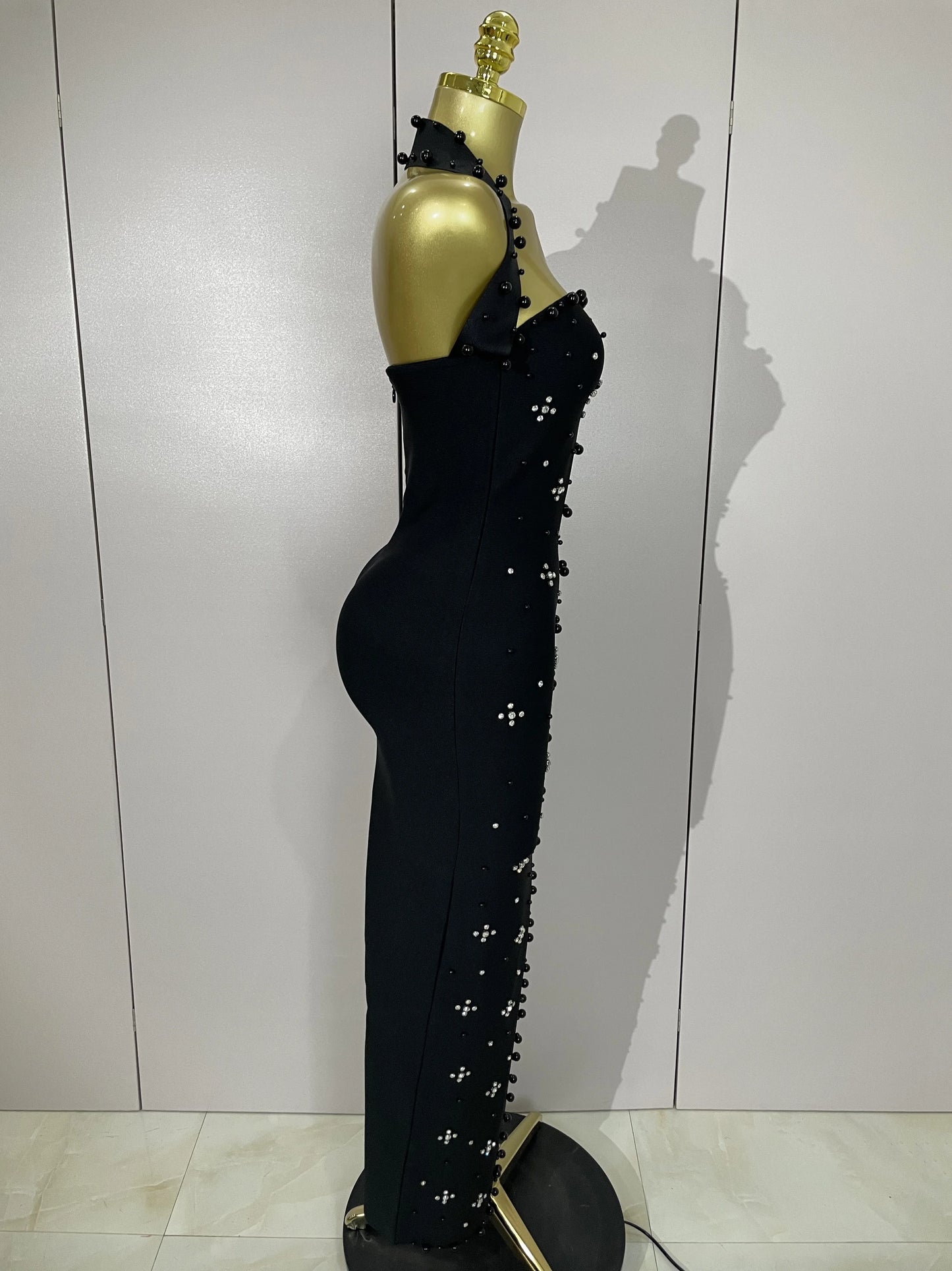 2025 Luxury Shining Diamonds Pearls Sleeveless Bodycon Bandage Long Dress Women Celebrate Evening Party Elegant Birthday Gowns