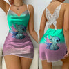 Summer fashion sexy women's casual nightdress dress suspenders Stitch print casual U-neck lace butterfly backless pajamas women