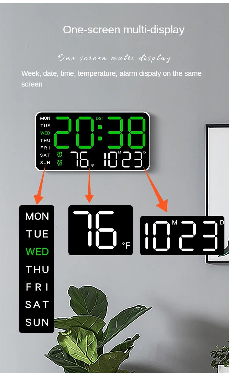 LED Digital Wall Clock Temperature Date Week Display Table Alarm Clocks Voice Control Electronic Clock Brightness Adjustment