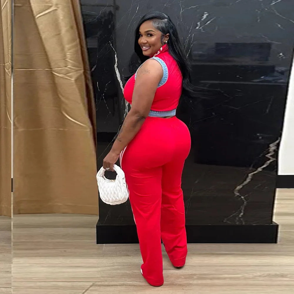 2 Pieces Women's Sets 2025 Spring Summer Denim Sleeveless Suit Tops And Wide Leg Pants Suits Two Piece Set Tracksuit Outfit