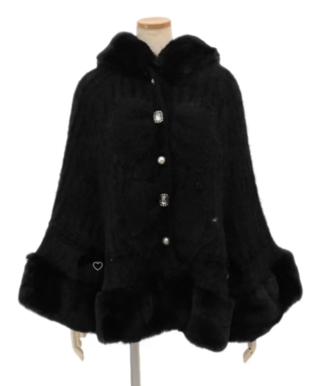Japanese Liz Sweet Princess Faux Rabbit Fur Cape Coat Women Autumn Winter Fur Jacket Loose Clock Rhinestone Bow Hooded Coat