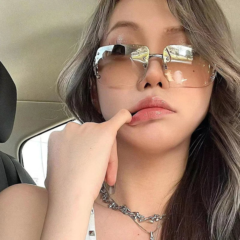 New Frameless Decorative Diamond Sunglasses Women's Design Brand Luxury Sun Glasses Outdoor Leisure Eyewear UV400 Gafas De Sol