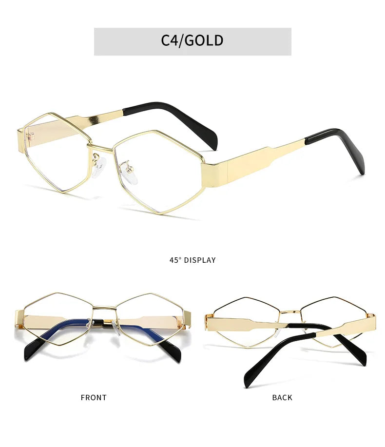 Polygonal Luxury Sunglasses Women Brand Fashion Rhombus Sun Glasses Woman 2024 Retro Vintage Metal Diamond Shades Eyewear