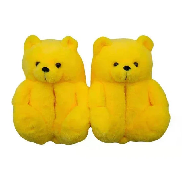 Cute Teddy Bear Plush Winter Slippers Wrapped in Heels Fun Indoor Floor Shoes Women's Gift Warm and Soft Cartoon Plush Animal Sl