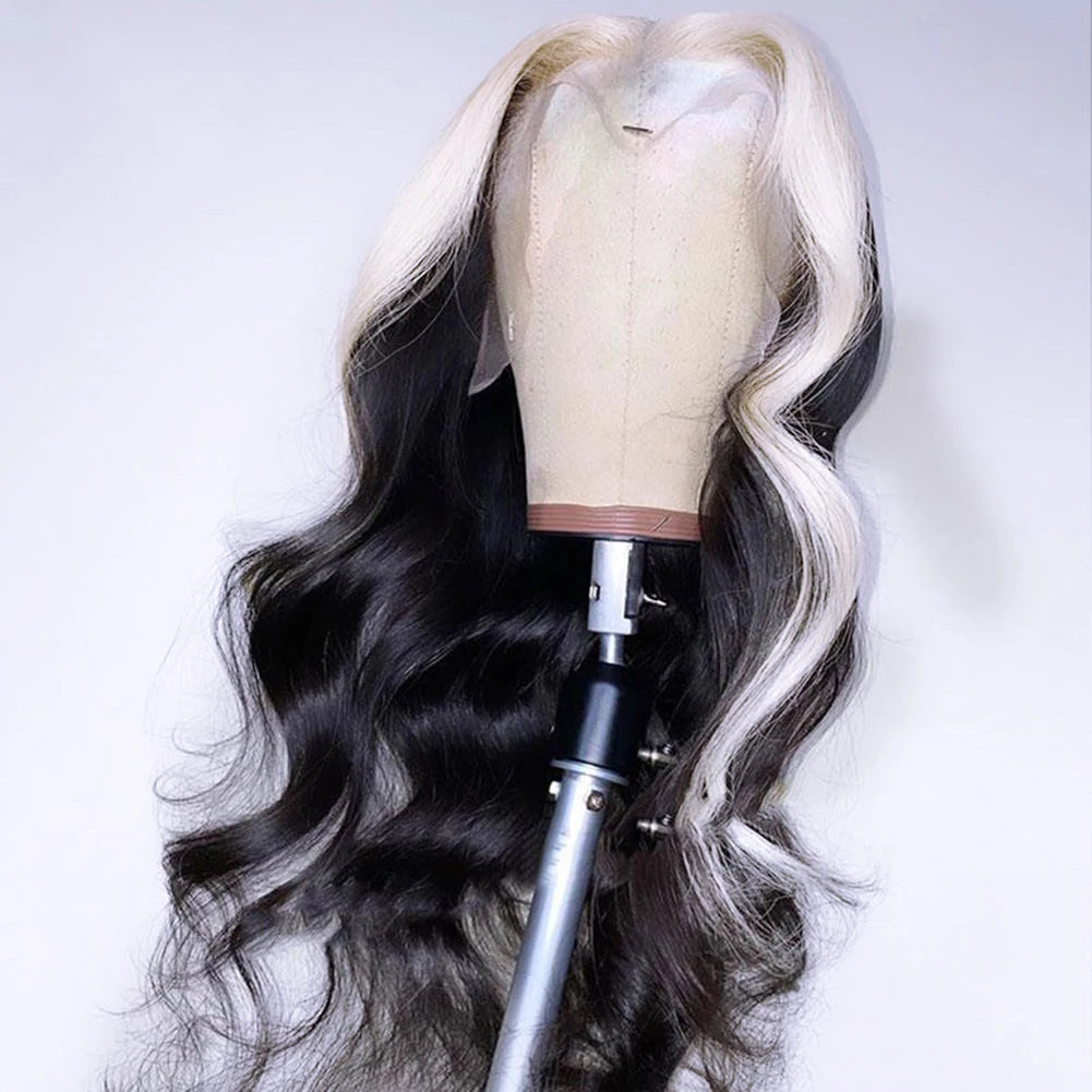 Charisma Black Wigs White Highlight Synthetic Wig Pre Plucked Synthetic Lace Front Wigs For Women Loose Wave Lace Frontal Wig